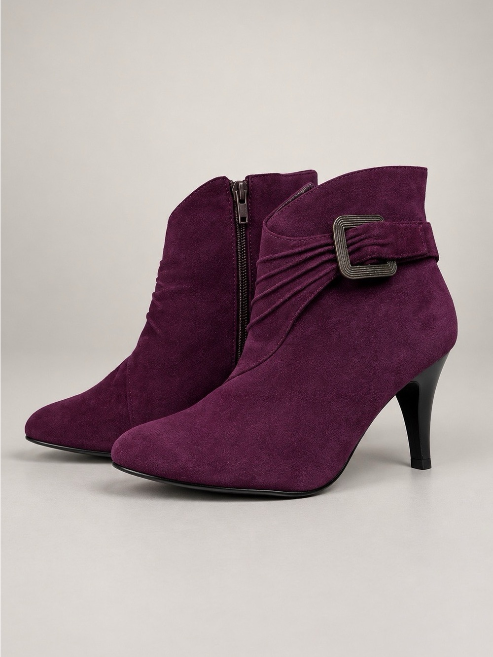 Women's Purple Suede Ankle Boots with Buckle Detail